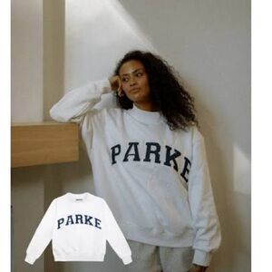 Parker White Crewneck Sweatshirt with Navy 'PARKE' Logo